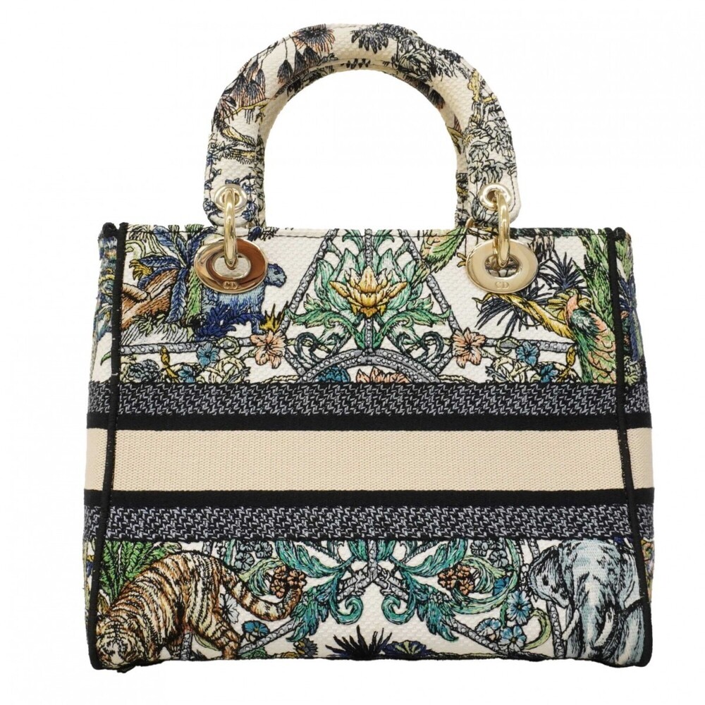 Christian Dior Lady Canvas Handbag, White Multicolor Champagne, 2-way bag for... - Picture 9 of 9